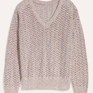 New Textured Pointelle Space-Dyed V-Neck Sweater